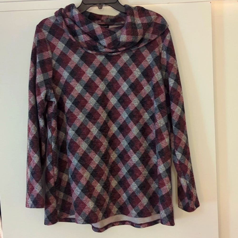 Plaid cowl neck shirt